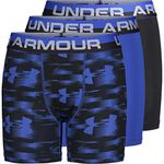 Under Armour Boys' Performance Boxer Briefs, Lightweight & Smooth Stretch Fit Underwear, Ultra Blue Print, S (Pack of 3)