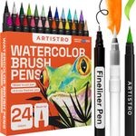 ARTISTRO 24 Watercolor Markers with Flexible Brush Tip - Watercolor Brush Pens for Pros & Beginners - Consistent Flow for Smooth Blending, Washable, Non-Toxic - Ideal for Coloring, Calligraphy, & More