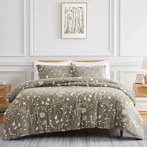 Southshore Fine Living, Inc. 3-Piece Comforter California King Size, Down Alternative All-Season Comforter with Matching Shams, Soft Floral Bedspread for California/King Bed, Secret Meadow Brown