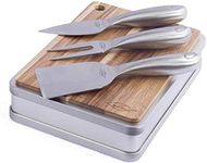 ILEAF 4-Piece Cheese knife and Board Serving Set, Small Acacia Wood Board with Stainless Steel Cheese Knife and Cheese Fork in Storage Box, Ideal for Gifts