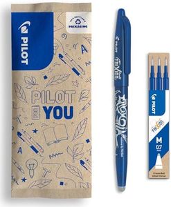 Pilot - Confezione da 1 Frixion Ball + 1 set di 3 ricariche - Penna cancellabile con inchiostro termosensibile - Penna roller ricaricabile realizzata in plastica riciclata - Blu - Punta media