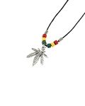 Zac's Alter Ego Pot Leaf Pendant on Wax Cord Necklace with Rasta Beads