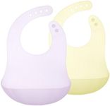 Olababy Fold N Go Silicone Baby Bib w Travel Case | Soft, Lightweight, Waterproof Bibs for Infants & Toddlers | BPA Free (2 Bibs + 2 Travel Cases, Lilac/Lemon)