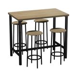 URBNLIVING CANCUN Bar Table and Stools Set – Industrial Kitchen Dining Breakfast Counter Furniture with 2 or 4 Chairs, Space-Saving Design for Home & Small Spaces - 5 Piece - Oak
