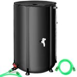 Rain Barrel Water Collection System 53 Gallon - Collapsible Portable Water Storage Tank,Rainwater Collect System Downspout, Water Catcher Container with Filter 2 Spigots ＆ Overflow (Black, 100Gallon)