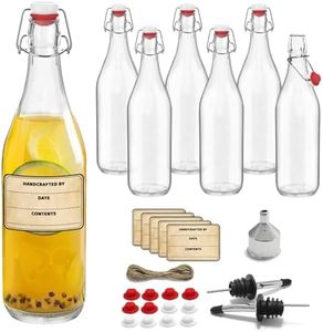 Fimyyao 6 Pack [0.48 Liter / 16 fl. oz.] Swing Top Glass Bottles – Premium Airtight Flip Top Bottles for Brewing Kombucha, Beer, Wine, Soda – Bonus Funnel, 2 Pourers, 6 Seals, 8 Labels & Jute Twine