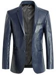 chouyatou Men's Casual Notched Collar 2 Button Slim Moto Faux Leather Blazer Suit Jacket, Navy Blue, Large