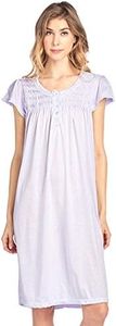 Casual Nights Women's Short Sleeve Smocked And Lace Nightgown - Purple - Large