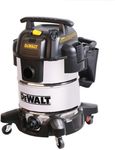 DeWalt 1250W 38L Wet and Dry Vacuum - Extra Large Capacity Stainless Steel Drum - 5HP Motor Vacuum Cleaner with 2.1m Hose with 4 Nozzle Attachments - Heavy Duty Casters - DXV38S