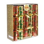 10 x Deluxe Large Christmas Crackers - Red, Green and Gold with Holly Design