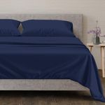 600 TC Cal King Size Sheet Set - Cotton Sheets - Silky Soft Like Egyptian Cotton - Fits Mattress Upto 16 in DEEP Pocket, Sateen Weave 4Pc Bedsheets - Hotel Quality Cotton Sheets (Navy Blue)