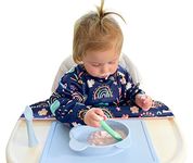 Nooni Care Baby Bibs with Sleeves | Rainbow Blue Long Sleeve Bibs, Clip to High Chair | Adjustable Feeding Bibs | Work as Toddler Bibs with Sleeves | Long Sleeve Bib Works w/our Baby Weaning Spoons