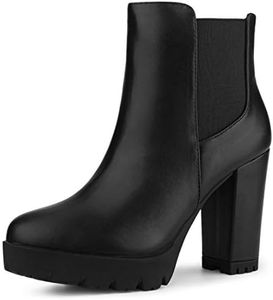 Allegra K Women's Round Toe Zipper Block Heel Black Platform Ankle Boots 8 M US