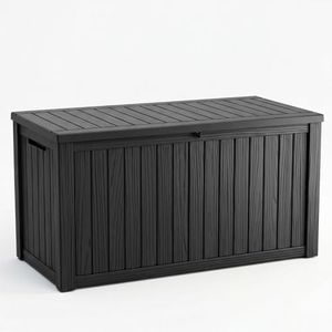 ATMELT 180 Gallon Outdoor Storage Box, Large Resin Deck Box, Waterproof Lockable Storage Container Bins Reinforced Stabilityfor Patio, Garden and Poolside, Black