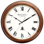 HARRIS & CO. CLOCKMASTERS Luxury Vintage Thick Wooden Frame Hd Clear Glass With Silent Sweep Noiseless Technology Roman Design Analog Wall Clock (15 Inches) Model-The Strand