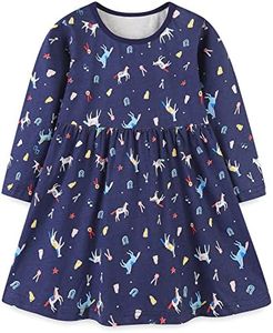 TEDD Girls Dresses Unicorn Floral Dress 100% Cotton Long Sleeve Casual Shirt Dress for Little Kids Age 6-7 Years