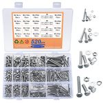 520 Pcs Hex Bolts, Nuts, and Washers Set, M3/M4/M5/M6 Stainless Steel Hexagonal Screws, Machine Screws, Full Thread Screws and Fasteners. (520 silver)