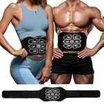 EMS Muscle Stimulator ABS Trainer - Abdominal Toning Belt - Ab Machine & Abs Workout Equipment for Women and Men, black white