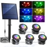 T-SUN Solar Pond Light, Underwater LED Pond Lights RGB Submersible Fountain Lights IP68 Waterproof Fish Tank Light for Aquarium Garden Pool Fountain (5 Lights-RGB)