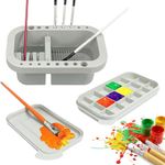 Jenrisben 3 in 1 Oil Paint Brush Cleaner Pot with Watercolour Palette,Art Paint Brush Washer Basin and 16 Hole Paint Brush Holder,Acrylic Paint Brush Washer Pot Multifunctional for Artist Paintbrush