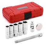 EMENTOL 8PCS 3/8" Drive Spark Plug Socket Set, SAE & Metric, 6-Point Socket Set, Universal Joint, 6-Inch Extension Bar, Spark Plug Gap Gauge