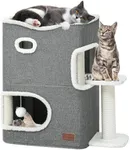 YIATHOME 2 Storey Cat House, Cat Beds for Indoor Cats, Small Cat Condo with Scratch Post and Hideaway Cave, Modern Cat Cube Playhouse for Multi Kittens, Extended Style, Grey