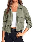 Onedreamer Women's Military Safari Cropped Jackets Button Down Lightweight Oversized Utility Anorak Coat with Pockets, Army Green, Small