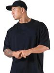 Veirdo®Black Oversized Baggy Fit Drop Shoulder Half Sleeves Round Neck Solid Pure Cotton T-Shirt for Men (OS_100_BLACK_M)