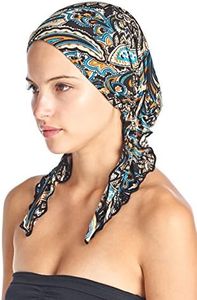 Ashford & Brooks Women's Pretied Printed Fitted Headscarf Chemo Bandana - Paisley Blue Brown