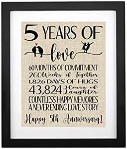 TOBOHU 5 Years of Love Burlap Print with Frame, Gifts for Husband Wife Wedding Anniversary, 5th Anniversary Decoration Romantic, Gifts for Him Her 5 Years Anniversary