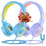 VotYoung Kids Headphones with Microphone for Kids, 2 Pack Kids Headphones with Sharing Splitter, Wired Kids Headset with 91dB Volume Limit, On-Ear Stereo Headset for School/Tablet/Travel