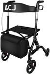 Walkers for Seniors with Seat,Rollator Walker with Foldable,8" Front Wheel,Height-Adjustable Seat,Equipped with Shopping Bag,Supports up to 300 lbs(Black-Shock-Absorbing Design)
