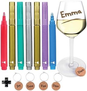 Vaci Markers Wine Glass Markers - 7 Pack | 7 Metallic Color Pens with 4 Wine Glass Charms | Washable & Erasable | Great for Parties, Baby Showers, Weddings or Any Occasions | For Adults