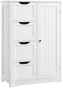 Yaheetech Wooden Floor Cabinet, Side Storage Organizer with 4 Drawers and 1 Cupboard, Freestanding Entryway Storage Unit Console Table, Bathroom Furniture Home Decor, White