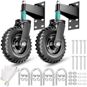 Aclastool Gate Wheel, 8 Inch Wheel Diameter, Spring-Loaded Heavy Duty Caster for Metal Tube & Wooden Gates, 700 lbs Capacity, Black, 2 Pack