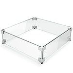 GASPRO 17.5 Inch Square Fire Pit Glass Wind Guard for Square Fire Pit Table, 5/16inch Thickness, Clear Tempered Glass Panel with Hard Aluminum Corner Bracket & Rubber Feet, 17.5" x 17.5"