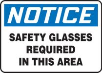 ACCUFORM Signs MPPA801VP Plastic Safety Sign, Legend "Notice Safety Glasses Required in This Area", 10-Inch Length x 14-Inch Width x 0.055-Inch Thickness, Blue/Black on White