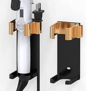 DODAMOUR 2 Pack Wall Mount Curling Iron Holder, Hair Curler Storage Organizer Stand, Hairdressing Hanging Rack for Flat Irons, Curling Wands, Hair Straighteners, Combs (Black Gold)