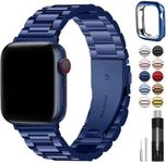 Fullmosa Compatible For Apple Watch Band 45mm 44mm 42mm, Stainless Steel iWatch Band with Case For Apple Watch Series 9 8 7 6 5 4 3 2 1 & iWatch SE and SE 2, 42mm 44mm 45mm Blue