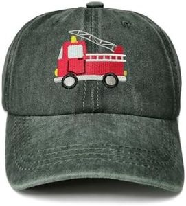 Enodtter Embroidered Fire Truck Hats for Toddler Boy, Fire Dept Firefighter Baseball Cap for Child Kids, Army Green Dad Hat