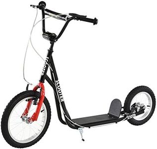 Aosom Youth Scooter, Teens Kick Scooter, Adjustable Handlebar Ride On Toy for 5+ w/Front and Rear Dual Brakes Inflatable Wheels, Black