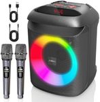 AIMAX Karaoke Machine with Bluetooth and 2 Wireless Microphones for Adults & Kids Singing, Portable Speaker with Mic for Home Outdoor Party, Battery Powered 7-Hour Playtime, Supports Mic/AUX/USB/TF