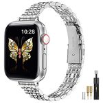 MioHHR Slim Straps Compatible with Apple Watch Strap 38mm 40mm 41mm,Thin Stainless Steel Metal Chain Band for Women iWatch Straps Series 9 8 7 6 5 4 3 2 1 SE,Silver