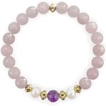 { Georgiadis } - Beautiful Real Freshwater Pearls, Rose Quartz and Amethyst Bracelet, featuring Grade A, High Luster Pearls and Stunning Gemstones, Healing, Spiritual Properties, Enhancing Spiritual Awareness, Calming, Gift, Bracelet for Women. (Rose Pink, 18.50)