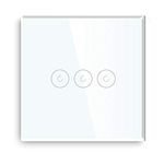 BSEED Smart WiFi Touch Light Switch Glass Panel Single Live (No Neutral Required) Work with Alexa/Google/Tuya 2.4GHz Wall Light Switch Voice/App Control 3 Gang 1 Way White