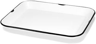 Red Co. 13.5” x 10” Enamelware Metal Classic 1.6-Quart Rectangular Serving Tray, Distressed White/Black Rim