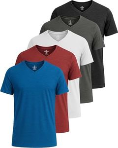 Real Essentials Athletic V Neck Tshirt Shirts T-Shirts Men Quick Dry Fit Tops Dri Fit Short Sleeve Active Wear Training Exercise Fitness Workout Shirt Tee Tees Gym Sports Top, Set 2, XXL, Pack of 5