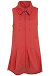 Ulla Popken Womenswear Plus Size Curvy Zip Front Ruffle Hi-Low Hem Tunic Sweatshirt Vest carmine red 46+ 810348540-46+