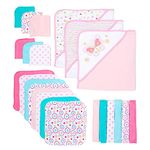 Spasilk Baby 23Piece Bath Hooded Towels & Washcloths Set for Newborn Boys & Girls, White Butterfly