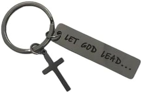 Zolivie Christian Cross Keychain-Bible Verse- Religious & Inspirational Keyring-Spiritual Charm-Let God Lead Key Ring -Bag and Car Keys Accessories, Silver